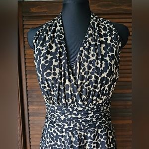 Evan Picone Black and Tan Wrap Midi Dress